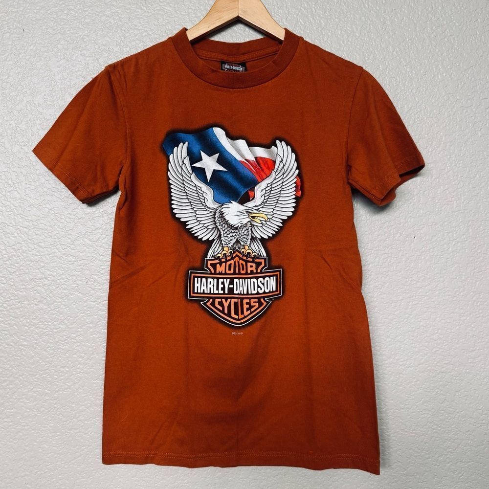 Harley Davidson Alamo City San Antonio Orange Texas Flag Eagle T-Shirt S